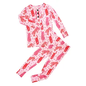 Cambrie RUFFLE TWO PIECE Toddler Valentine's Day Set Bamboo Fabric Soft Breathable Ultra Soft Buttons Playful Prints Flexible Fit Eco Friendly