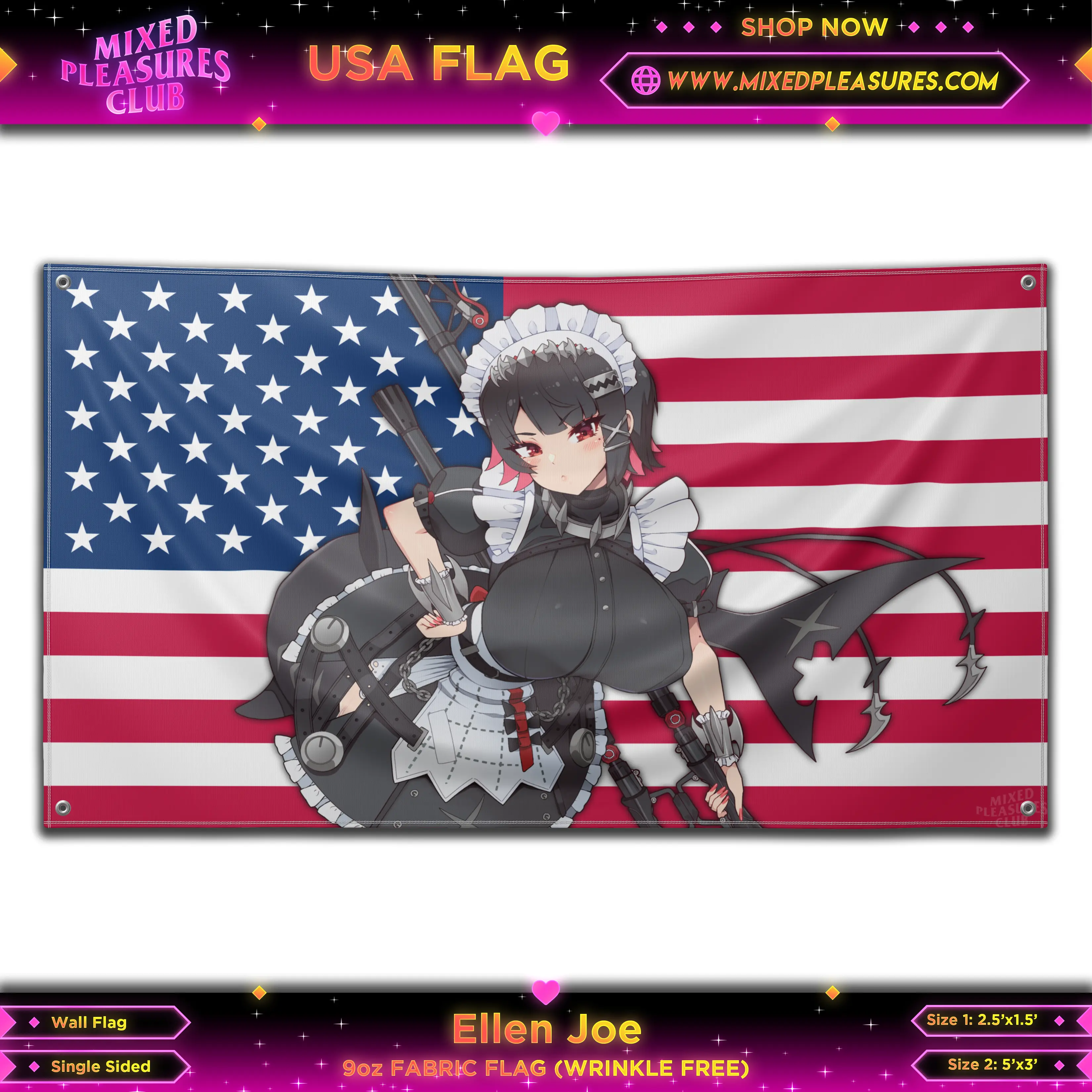 Ellen Joe ZZZ USA Fabric Wall Flag - Anime Flag Waifu Original Design with High-Quality Fabric and Versatile Use
