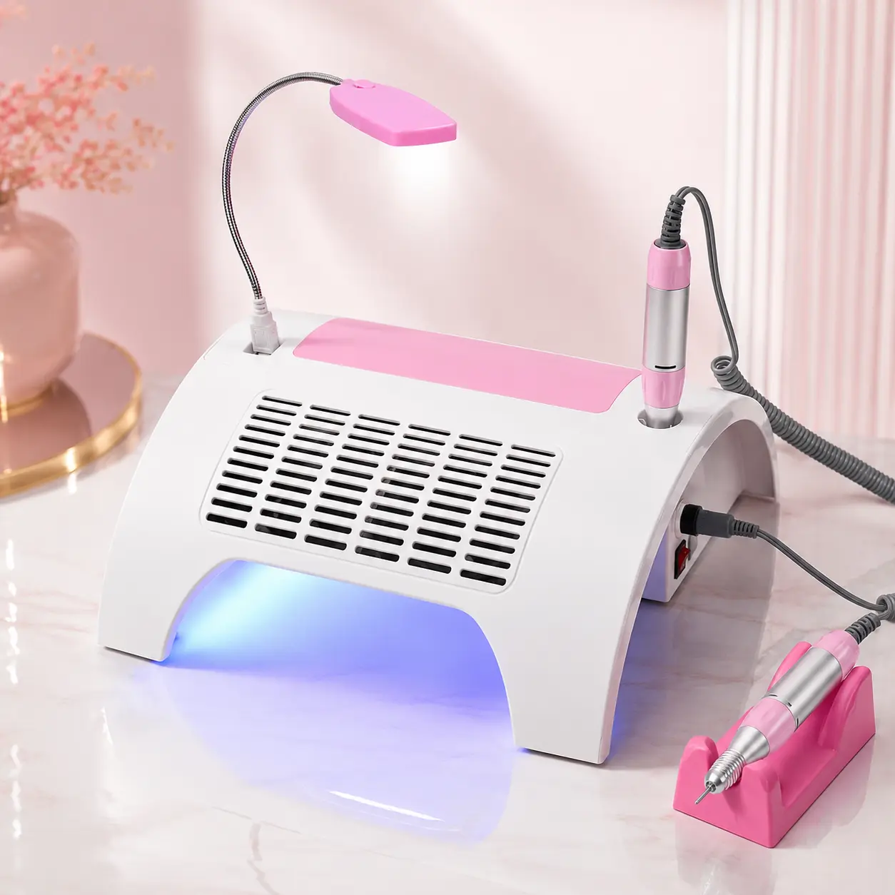 Professional 5-in-1 Nail Machine, 60W UV/LED Nail Lamp with Electric Nail Drill, Nail Dust Collector, Flexible Light for Gel Nail Art
