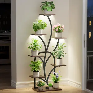 stand indoor with grow lights - 51" tall  stand, corner  shelf for indoor , 8 Tiered Lighted Flower holder, vase-shaped  rack for living room, hallway,  decor