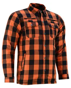 Alpha Check™  Men's  Armored Motorcycle Flannel Shirt - Orange