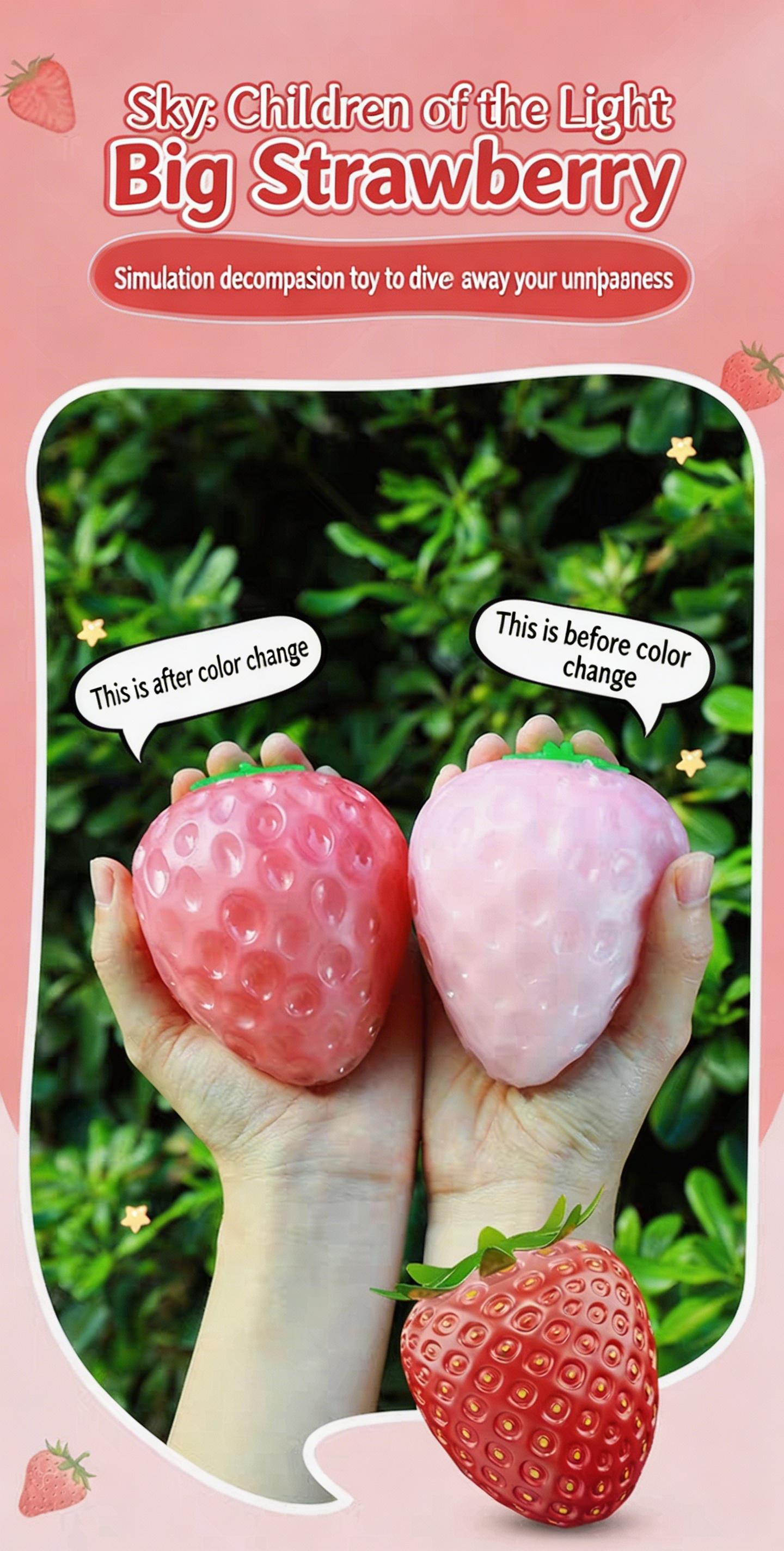 2PCS Color Changing Strawberry Squishy  Stress Relief Fidget Toy   Fruity Fidget Toy for Stress Relief & Sensory Play for Kids & Adults | Super Satisfying Squeeze