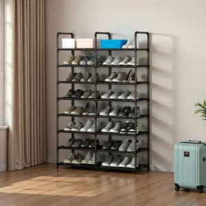 Shoe Rack Organizer 8 Tier Metal Tall Storage Free Standing Shelf for Closet Entryway Bedroom,Black