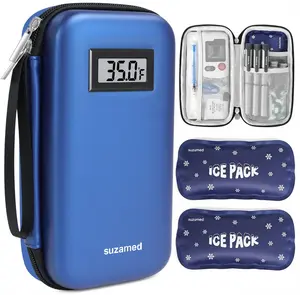 suzamed Insulin Cooler Travel Case, EVA Insulated Medicine Storage Bag with Temperature Display for Insulin Pens and Diabetic Supplies Aluminium