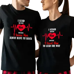 I Stand Behind Him, I Lead The Way Her Couple Matching T-Shirt, Comfort Cotton, Size For All Body, Shirts For Couples, Casual Couple Soft Clothing
