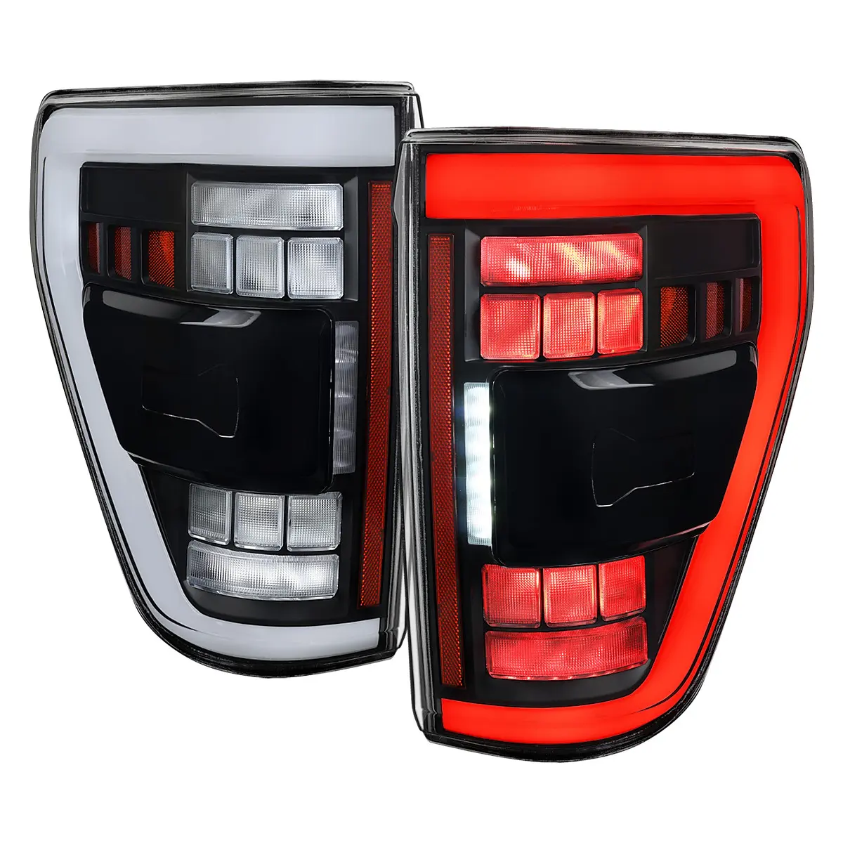 2021–2023 F-150 LED Tail Lights w/ Switchback Sequential Turn Signals (Matte Black Housing / Clear Lens)