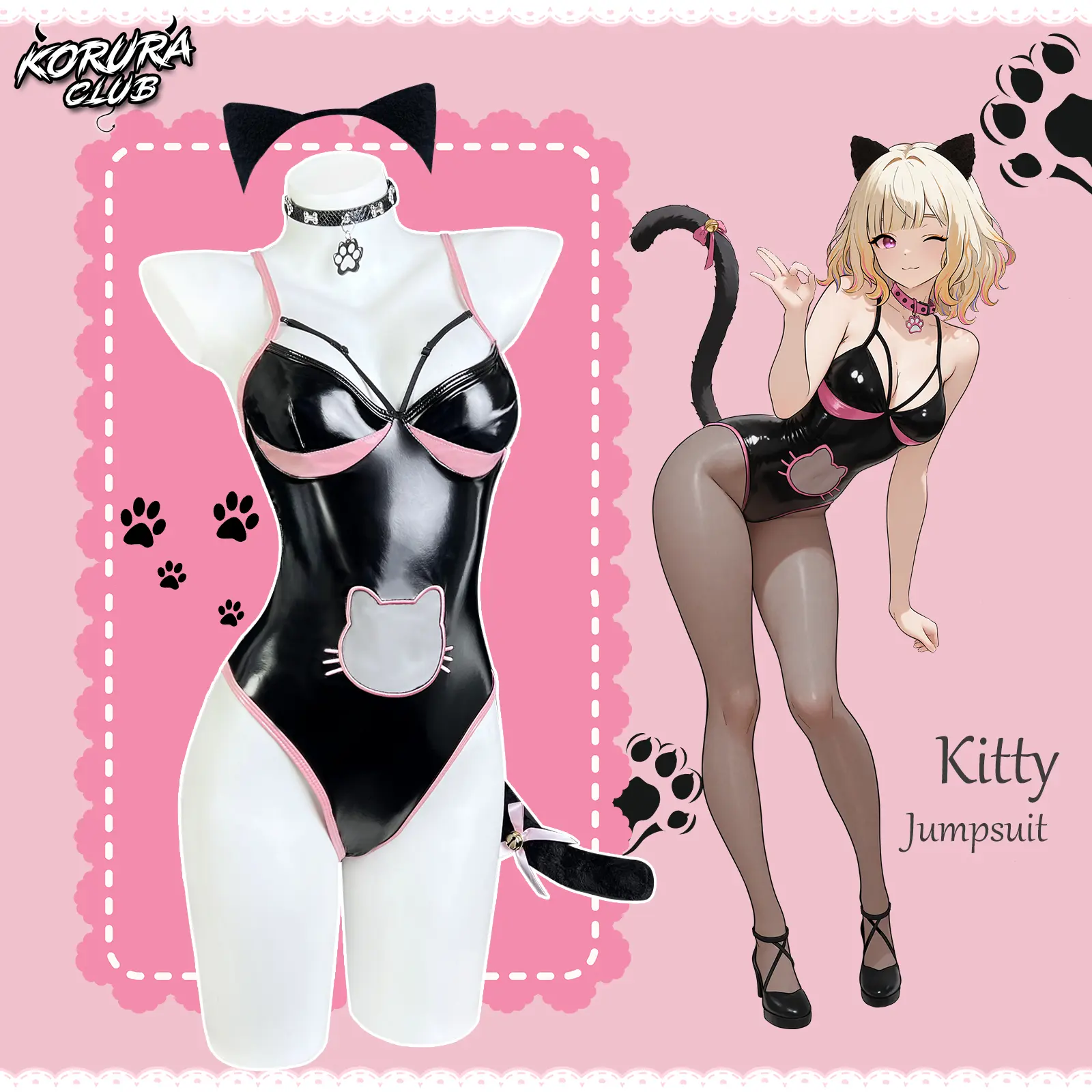 KORURACLUB Women's PU Leather Cat Costume Clothing Set - Playful Party Roleplay Outfit, Creative Project Accessory - TikTokShop Black Friday Special, Clothing Sets