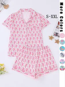 Monkey Print Satin Pajama Set for Women, Lapel Shirt & Shorts Silky Sleepwear, Cute Animal Lounge Outfit, Fun Gift Idea