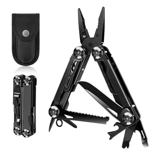 SUYIWEE Multitool, 14-in-1 Stainless Steel Foldable Multi Tool with Wire Cutter, Knife, Saw, Screwdrivers, Bottle/Can Opener, Multitools with Pocket Clip for EDC, Camping, Hiking, Repairing, Black