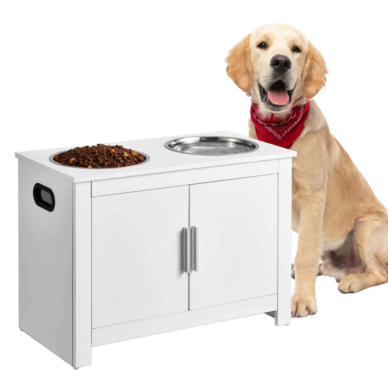 VEVOR Pet Feeding Station with 2 Stainless Steel Bowls,  , Elevated Dog Bowls with Storage, Dog Food Storage and Feeder Station with Storage Cabinet, Pet Toy Storage Organizer, for Dogs, Modern#BacktoSchool