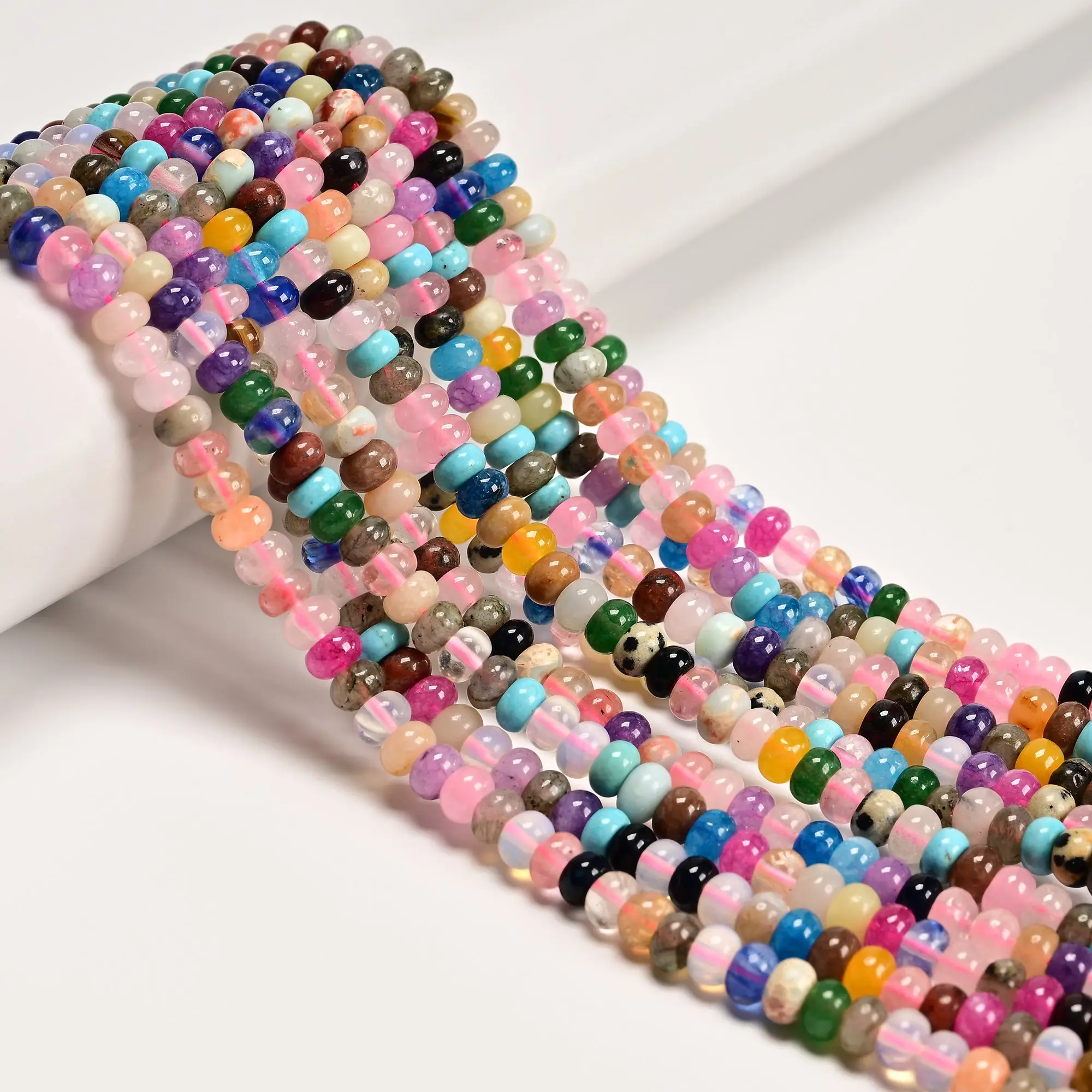 Mixed Gemstone Smooth Rondelle Beads Size 4x6mm 15.5'' Strand
