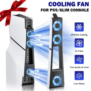 Ps5 Slim Ultra-Thin Cooling Fan, Quiet Heat Dissipation System for Ps5 Slim Digital Version/HDD Version, 3 Fans USB 3.0 Interface, Essential Gaming Accessory, Gaming Items