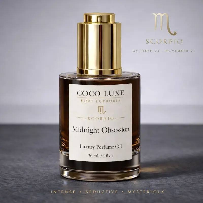 Coco Luxe Midnight Obsession Scorpio Perfume Oil Dark Cherry Oud Amber Fragrance Seductive Scent Long Lasting Body Oil Zodiac Scorpio Gift Mysterious Unisex Scent 30mL