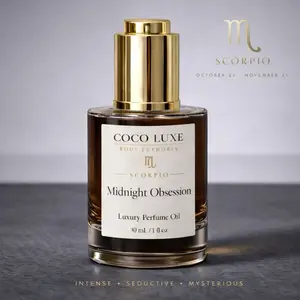 Coco Luxe Midnight Obsession Scorpio Perfume Oil Dark Cherry Oud Amber Fragrance Seductive Scent Long Lasting Body Oil Zodiac Scorpio Gift Mysterious Unisex Scent 30mL