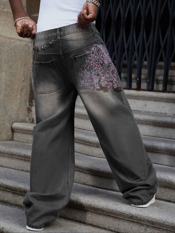 Men's New Washed Loose Denim Jeans, Barrel Jeans, Fashionable Embroidered Casual Style, Versatile All-Season Wear, Comfortable & Stylish Design