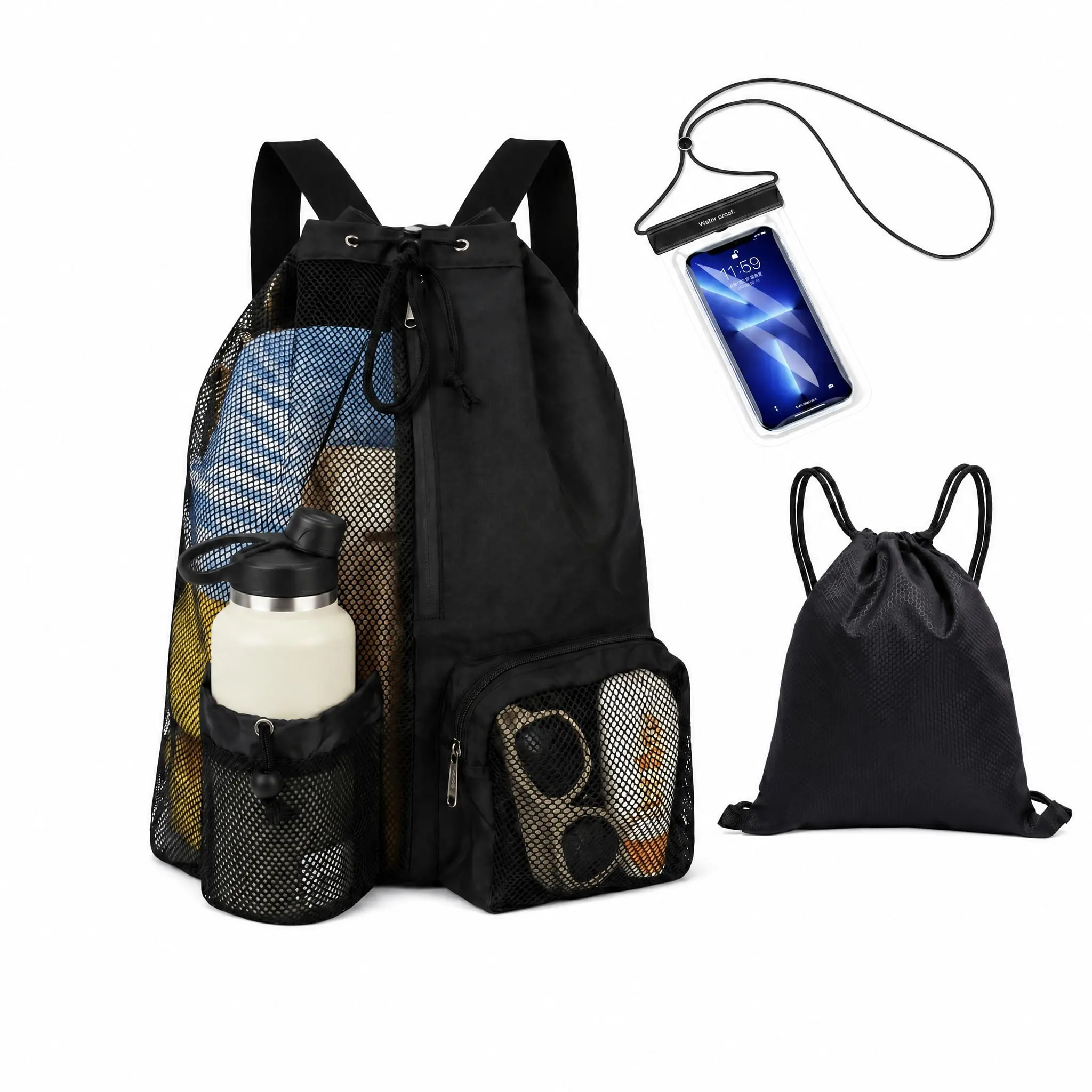 Swim Backpack with Wet Dry Pocket - Waterproof Drawstring Dry Bag with Breathable Mesh Straps for Adults & Beach Lovers
