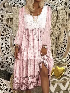 Floral Long Sleeve Dress, Casual Style, Perfect for Going Out and Parties, Women's Fashionable Clothing, Comfortable and Stylish