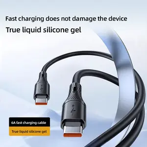 60w Dual Type-C Fast Charging Cable, Liquid Silicone Quick Charge Line for iPhone 17/16/15 Series, Samsung Xiaomi Huawei Phones