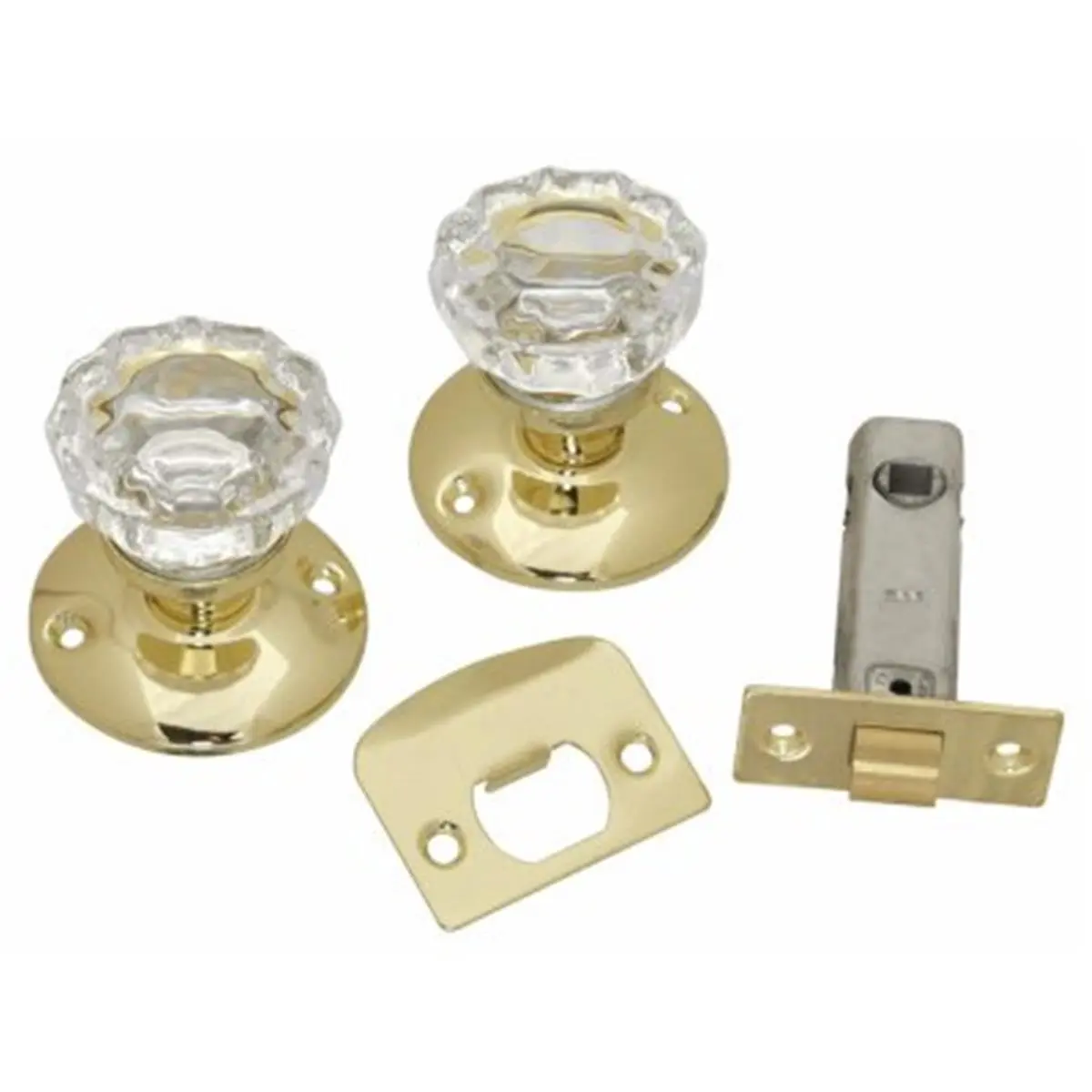 212 MAIN Reversible Passage Door Latch Set, Polished Brass Glass Knobs, Reversible Latch