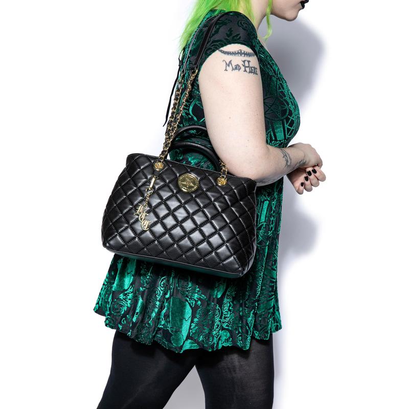 Believe in Yourself Black Quilted Satchel