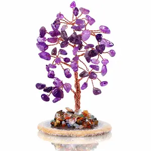 Rose Quartz Feng Shui Tree for Harmony and Balance Crystal Pebble Healing Stones Decor