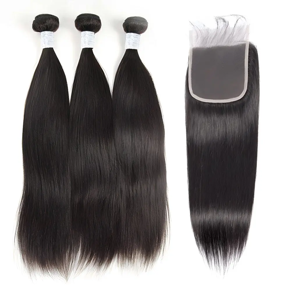 3PCS 9A Bundles with 5x5 HD Lace Closure 100% Virgin Human Hair Natural Color Straight,body wave Shipping