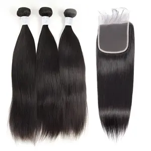 3PCS 9A Bundles with 5x5 HD Lace Closure 100% Virgin Human Hair Natural Color Straight,body wave Shipping