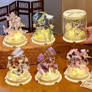 DIY Butterfly Night Light, Holographic LED Lamp in Clear Cake Box, Romantic Atmosphere Bedside Decor  DIY Butterfly Atmosphere Light