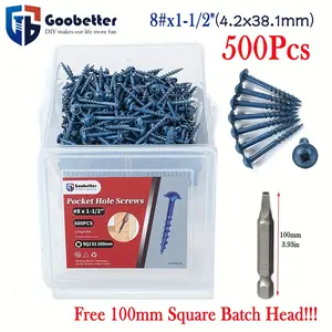 #8×1-1/4" & #8×1-1/2" 500Pcs Blue Square Drive Coarse Thread Wood Screws Kit, Self Tapping Deck Screws