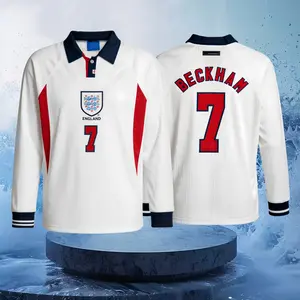 98 England National Team 7# Beckham Long Sleeve Soccer Jersey Fans Version