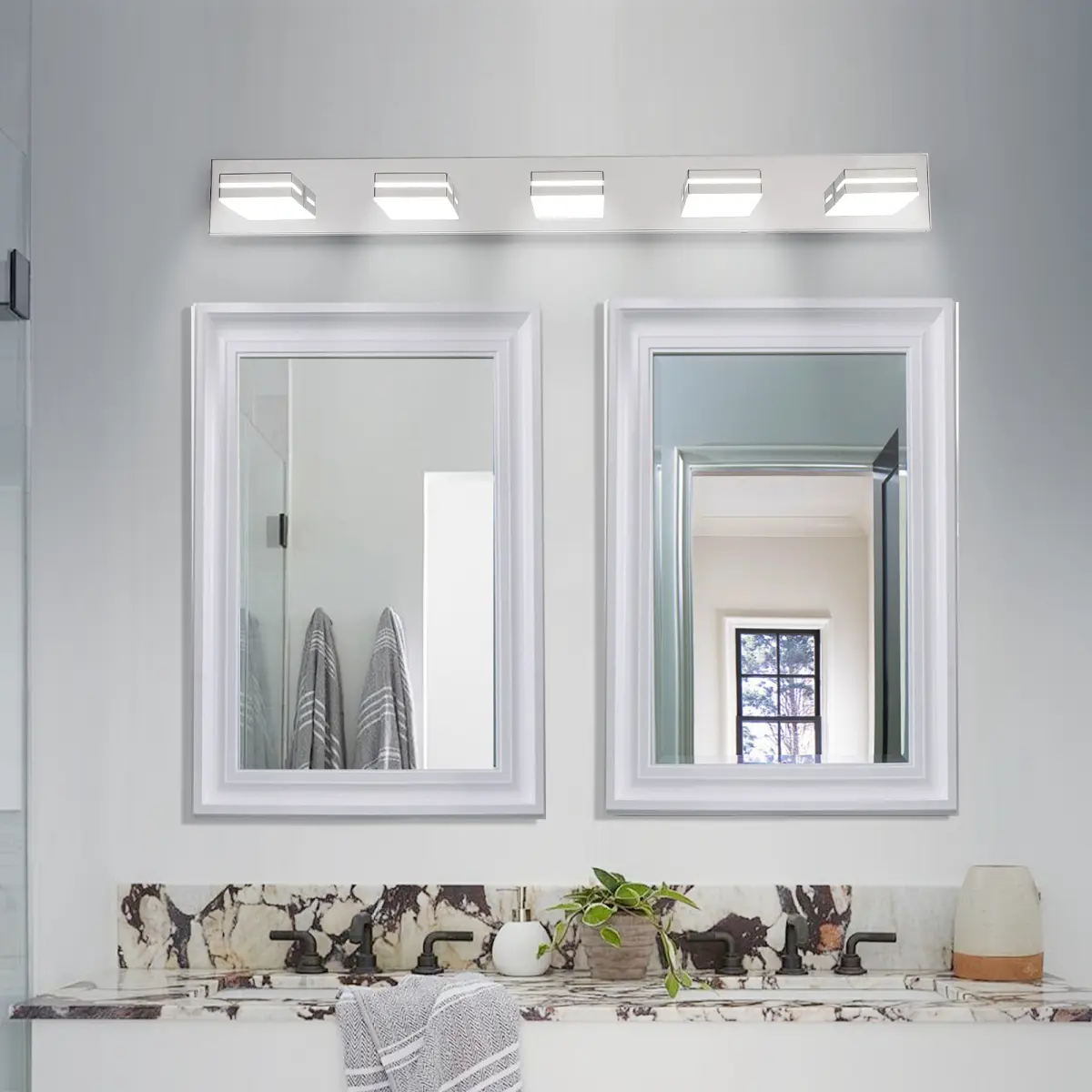 Modern Chrome LED Vanity Light, 5-Lights Wall Sconce for Bathroom and Mior, Sleek Minimalist Design, Energy-Efficient, Easy to Install
