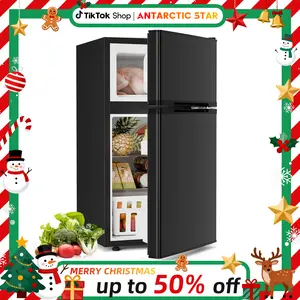 Antarctic Star Mini Compact Refrigerator, 3.2 Cu.Ft. Separate Freezer Double 2-Door Adjustable Removable Shelves,Mini Fridge with Double Doors, for Basement/Apartment/Dorm/Office