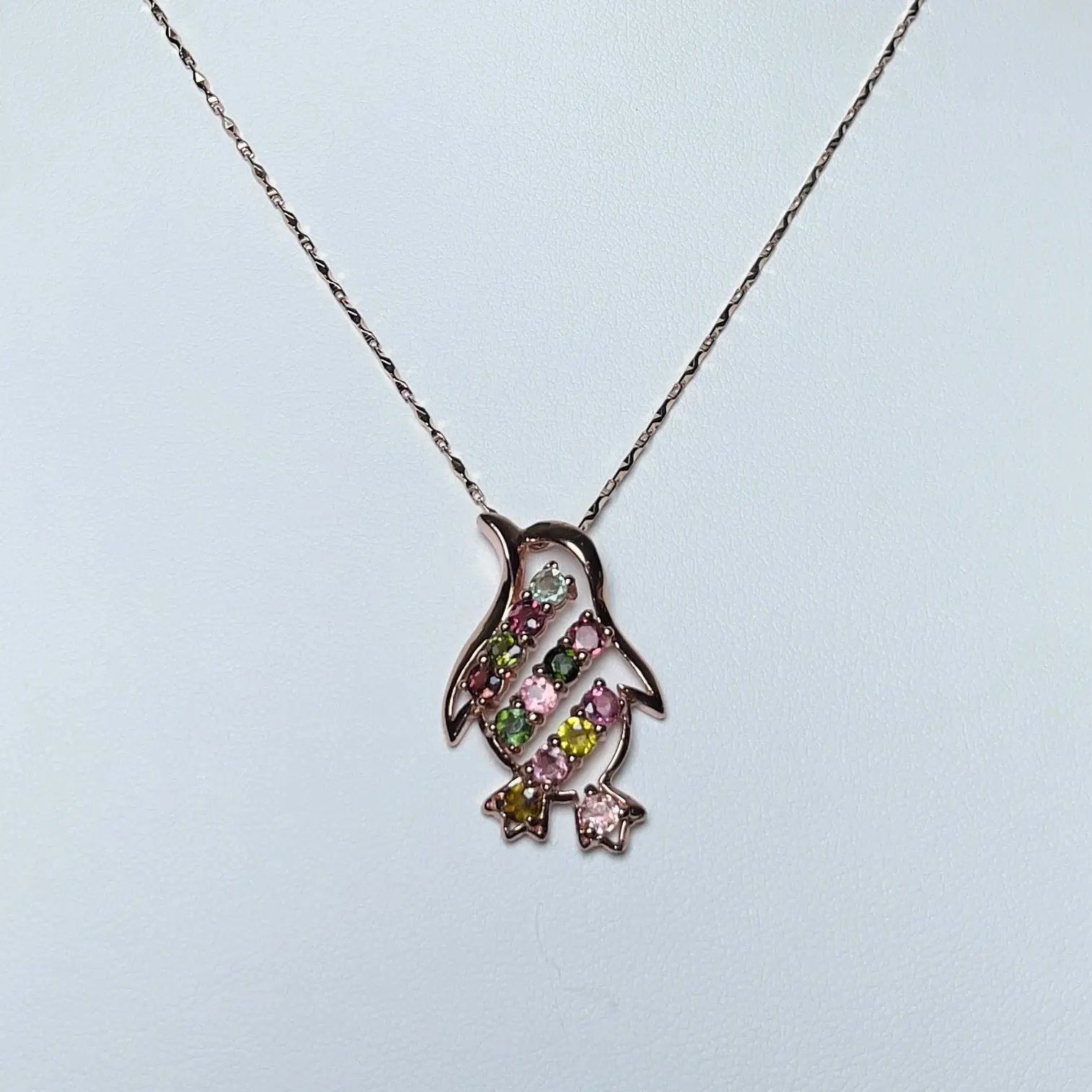 Stonelry Charming Penguin Tourmaline & Zircon Pendant with S925 Sterling Silver Necklace