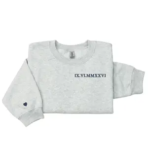 Embroidered Roman Numeral Matching Hoodie or Sweatshirt – Custom Initials With Heart Sleeve, Boyfriend Gift Anniversary, Gift for Birthday Mother’s Day