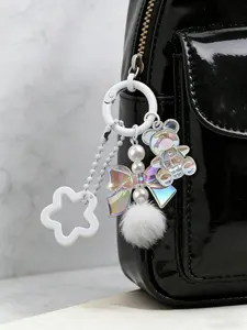 Cute Korean fur ball, pentagram, spring ring keychain, handmade DIY bean doll pendant accessory, key pendant, car pendant, Mother's Day gift, Teacher's Day gift, Valentine's Day gift, back-to-school gift