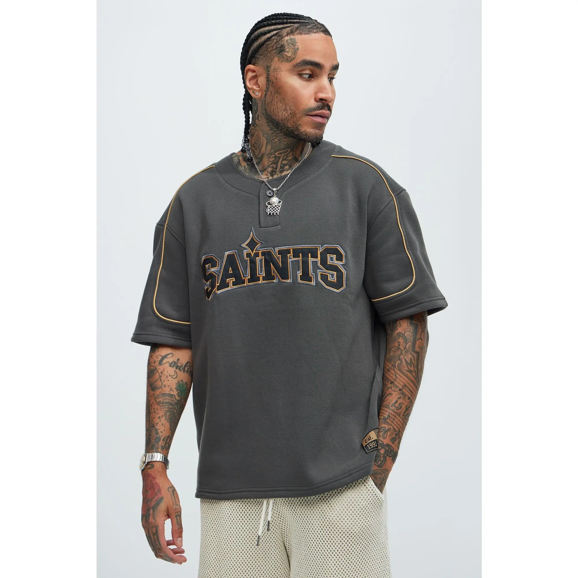 Saint Worldwide Short Sleeve Henley - Black Saint Worldwide Short Sleeve Henley - Black