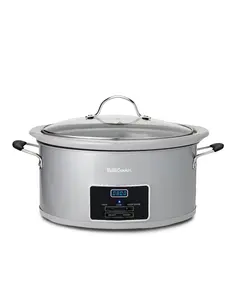 Betty Crocker 6-Quart Oval Digital Slow Cooker, Programmable Crock Pot Up to 20 Hours, Electric Cooking Pot with LCD Digital Display, Removable Stoneware Crock Liner, 240 Watts, BC-4587S, Silver