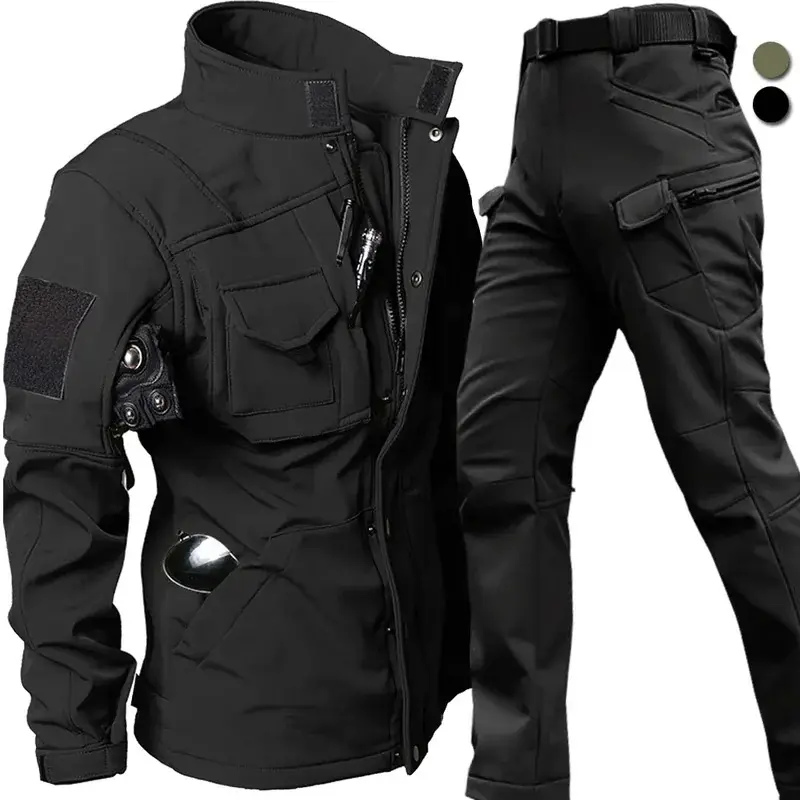2025Windproof Waterproof Biker Suit Men Tactical Jacket Pants Sets Winter   Soft Shell Uniform Warm Fleece Coats