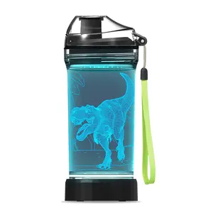 Light Up Dinosaur Water Bottle, LED Glowing Kids Cup 14oz, BPA Free Tritan Leakproof Bottle, Fun Drinking Bottle for Kids, Gifts for Boys Girls Teens, Birthday Gift