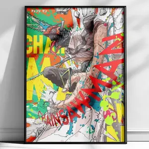 Chainsaw Man Satin Poster, Denji and Pochita Manga Artwork, 300gsm Wall Print for Room Decoration (Unframed, Print Only)