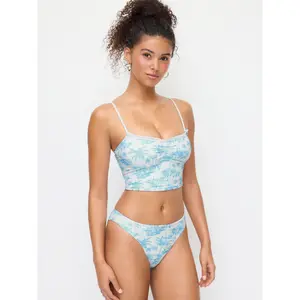 Cider Sweetheart Floral Lace Trim Ruched Tankini Low Rise Cheeky Bikini Set SwimWeek