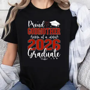 100% Cotton Proud Godmother Of A 2026 Graduate Graduation Celebration Gift For Godmother T-Shirt