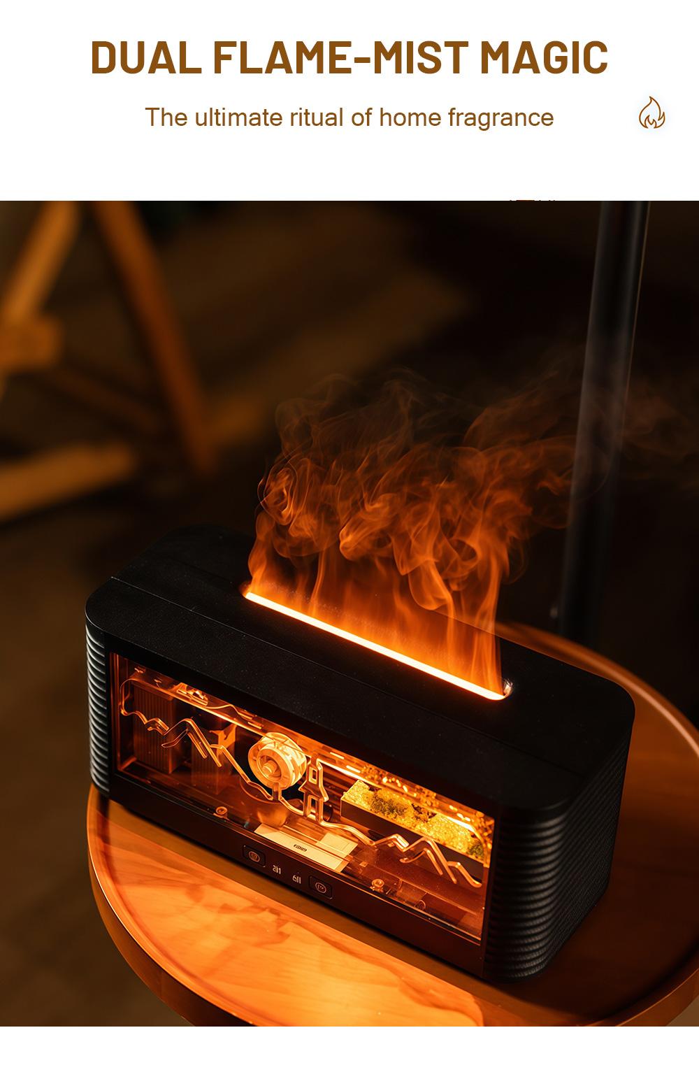 Real Flowing Water Flame Humidifier Water Drop Aroma Diffuser Waterless Auto Off Timer Mist Essential Oil Diffuser For Home Bedroom Office Relaxation Sleep Aromatherapy Fragrance Gift