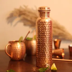 Hammered Copper Water Bottle - 30 Oz Pure Copper Vessel For Drinking Healthy Water