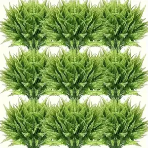 12 Packs Spring Artificial Boston Ferns – Large Plastic Fake Ferns for Indoor & Outdoor Decor | Garden, Office, Porch, Home Greenery