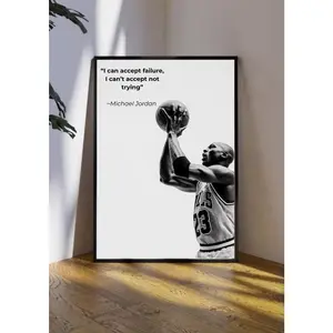 Michael Jordan Quote Wall Art Basketball Motivational Poster Black and White Sports Print for Office, Gym, Bedroom Printable or Posted