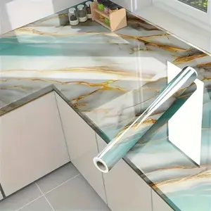 This 1 roll of marble pattern self-adhesive waterproof wallpaper, oil-resistant and heat-resistant kitchen wall decoration, easy to stick, removable, DIY, suitable for furniture/tabletop/room decoration