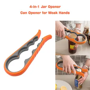 4-in-1 Jar Opener for Weak Hands, Multi-Functional Bottle Lid Gripper, Essential Kitchen Gadgets for Elderly with Arthritis, Easy Grip Can Opener for Seniors & Kids