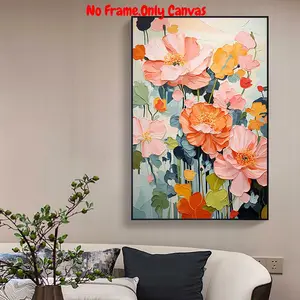 Flower Pattern Unframed Painting, 1 Count Colorful Flower Pattern Wall Art, Wall Decor for Home Living Room Bedroom Study Room