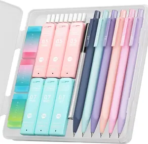 Cute Mechanical Pencil Set, 6PCS Pastel Mechanical Pencils 0.5 & 0.7mm with 360PCS HB Leads, 3PCS Erasers and 9PCS Eraser Refills, Aesthetic School Supplies for Girls Writing